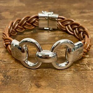 Milor Italy Bronze Equestrian Braided Leather Horse bit bracelet